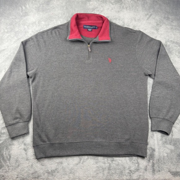 U.S. Polo Assn. Other - US Polo Assn Mens XL Quarter Zip Pullover Sweater Gray Red Logo Cotton Blend